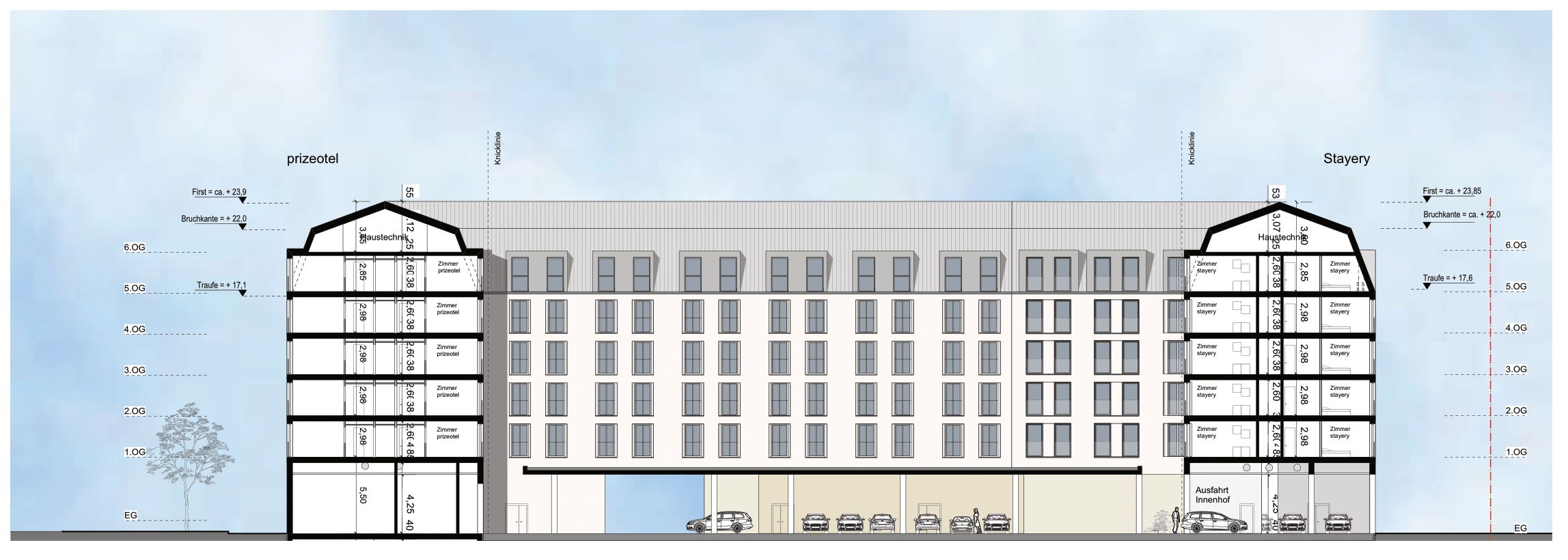 Section through the mixed-use building